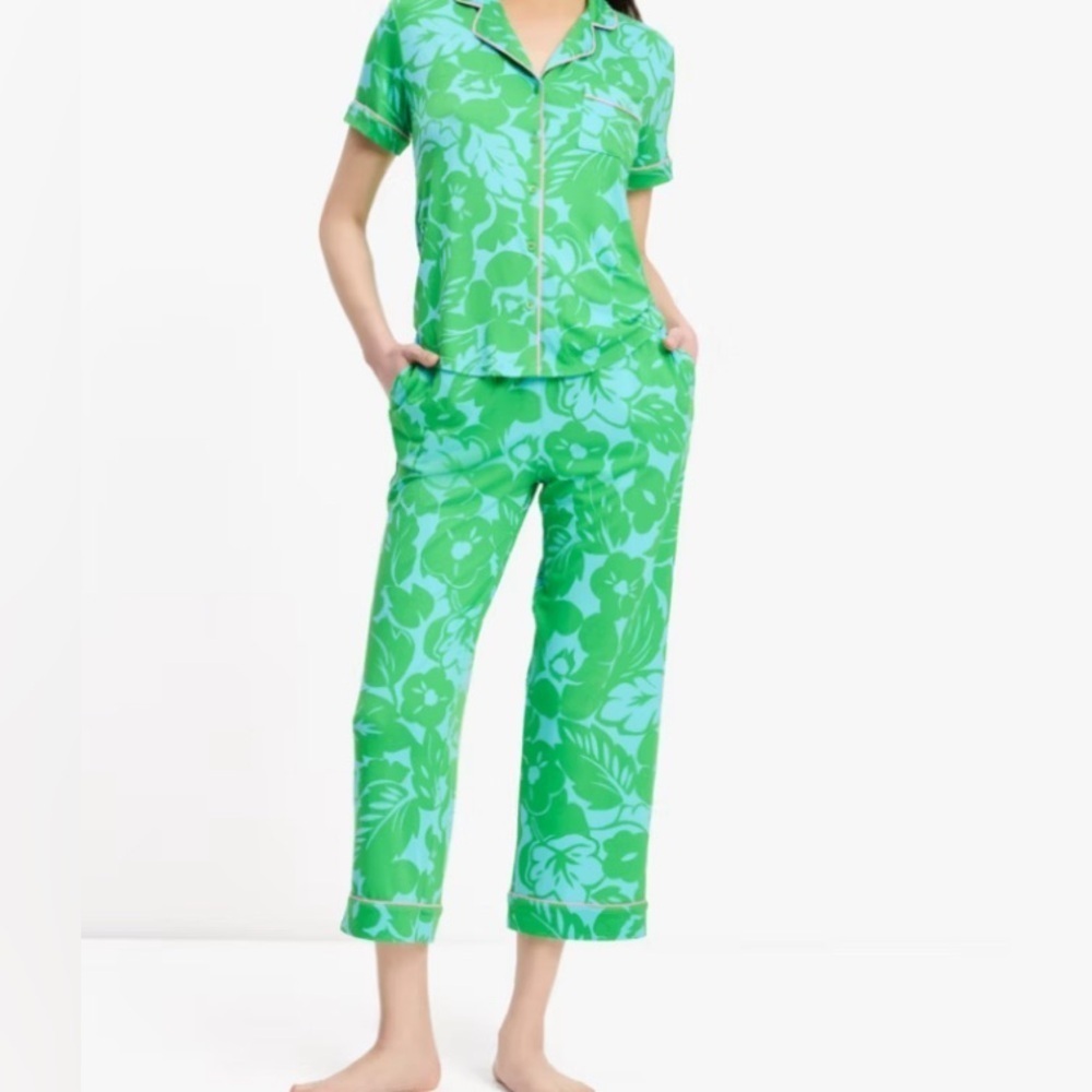 NWT Kate Spade Pajamas Top and Cropped Pants Set Floral Green Sz 3X